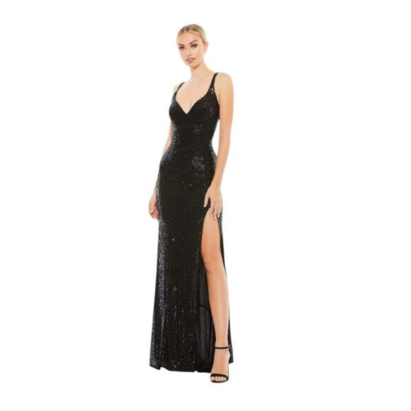 Mac Duggal Size 8 NEW 26443 Black Fully Sequined Sleevless Scoop Back Gown - Picture 1 of 11